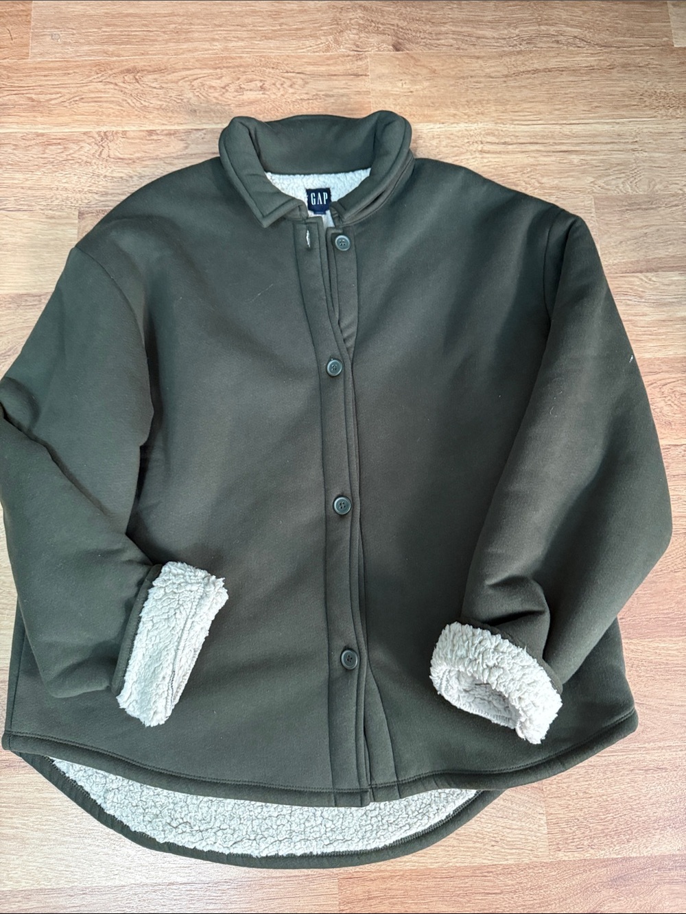 GAP Olive Green Sherpa-Trim Button Jacket